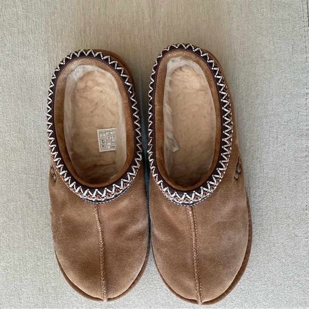 UGG Tasman Brown Suede Slippers with Sheepskin Lining